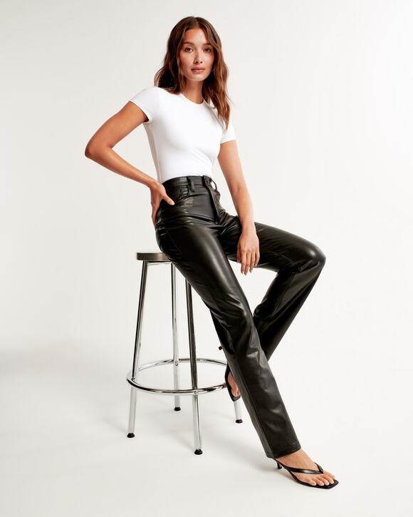 Abercrombie & Fitch Pants - Abercrombie & Fitch 90's Straight Ultra High Rise Pant Vegan Leather Black 34R